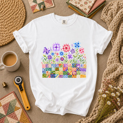 Quilt Block Flower Garden T-Shirt - White