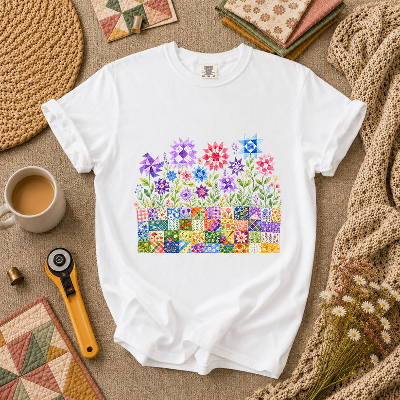 Quilt Block Flower Garden T-Shirt - White