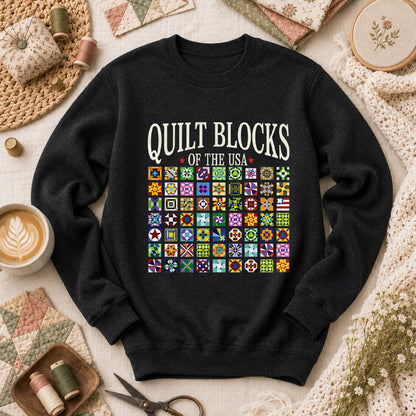 Quilt Blocks Of The USA Long Sleeve - Black