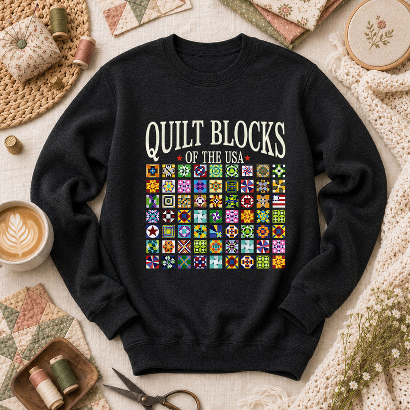 Quilt Blocks Of The USA Long Sleeve - Black