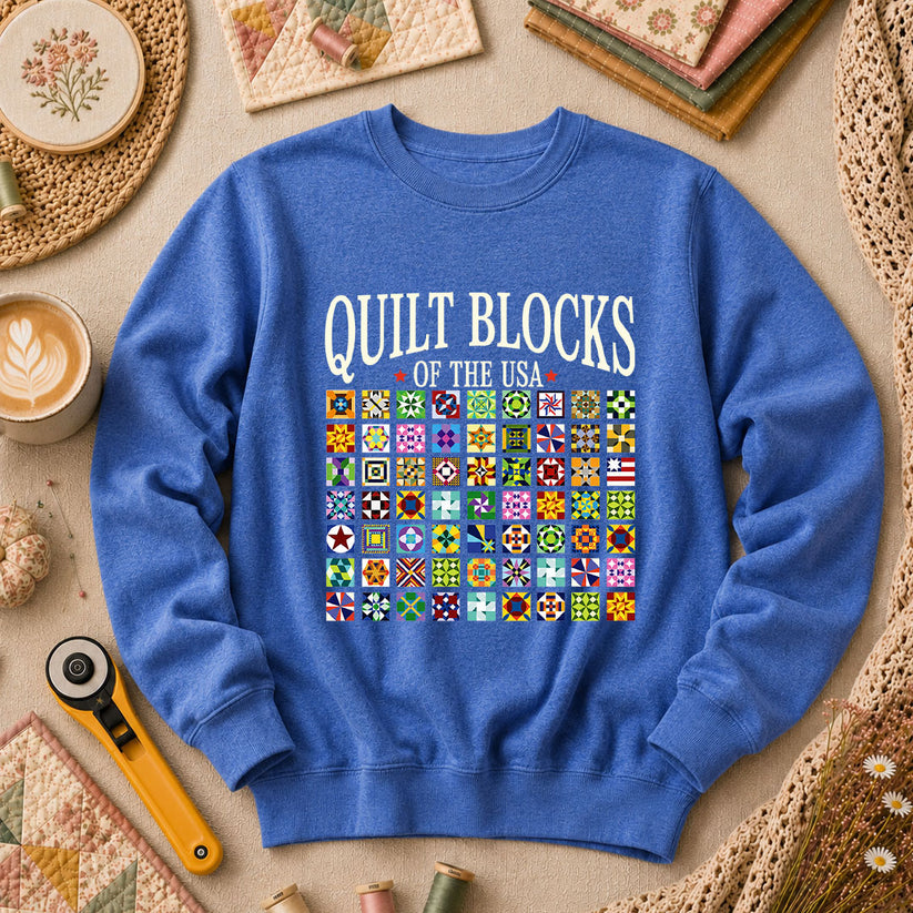 Quilt Blocks Of The USA Long Sleeve - Heather True Royal