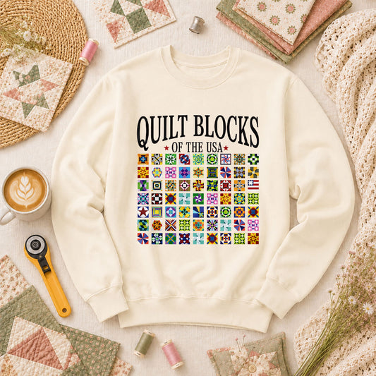 Quilt Blocks Of The USA Long Sleeve - Natural