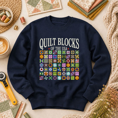 Quilt Blocks Of The USA Long Sleeve - Navy