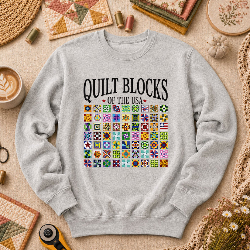 Quilt Blocks Of The USA Long Sleeve - Sport Grey