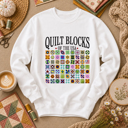 Quilt Blocks Of The USA Long Sleeve - White
