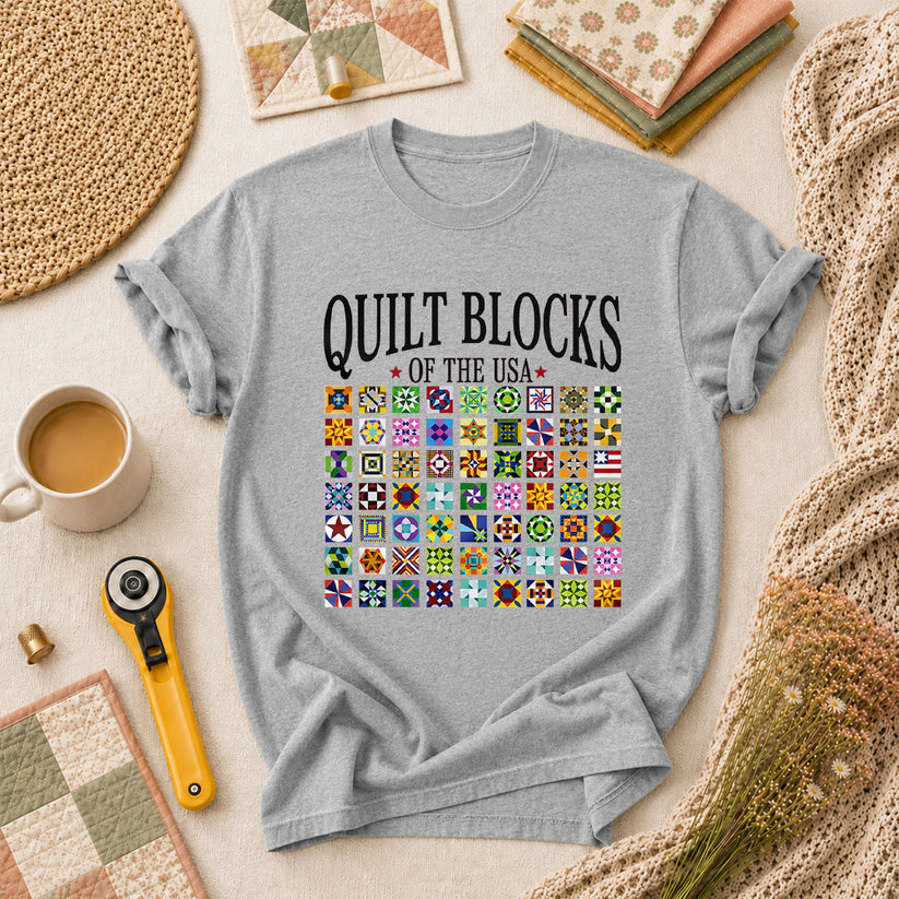 Quilt Blocks Of The USA T-Shirt - Athletic Heather