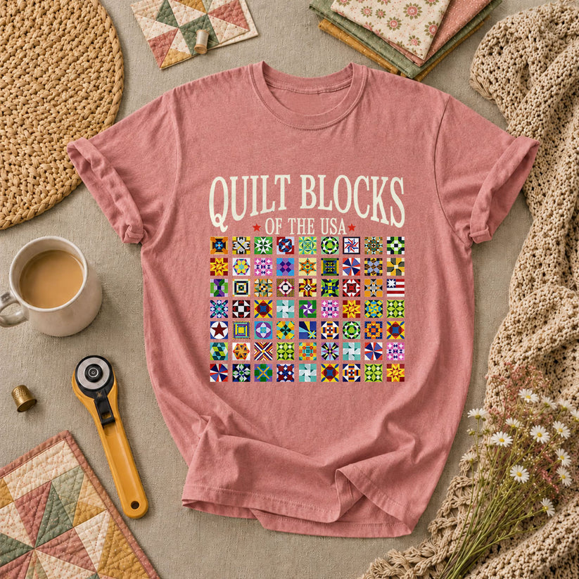 Quilt Blocks Of The USA T-Shirt - Heather Mauve