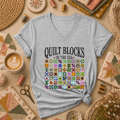 Quilt Blocks Of The USA Women's V-Neck - Sport Grey