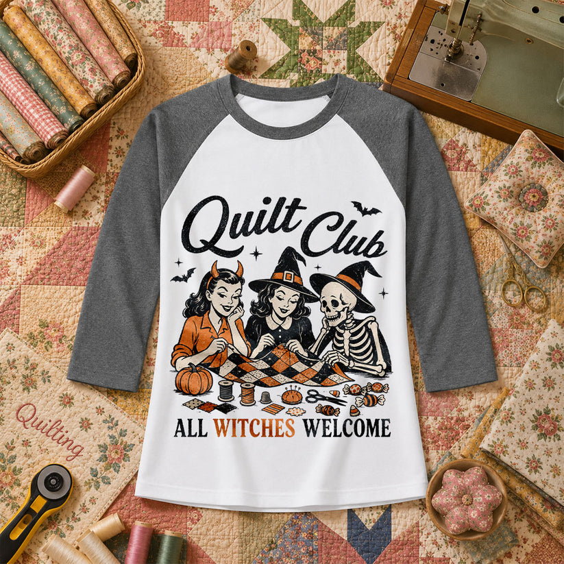 Quilt Club All Witches Welcome Raglan Sleeve - Deep Heather