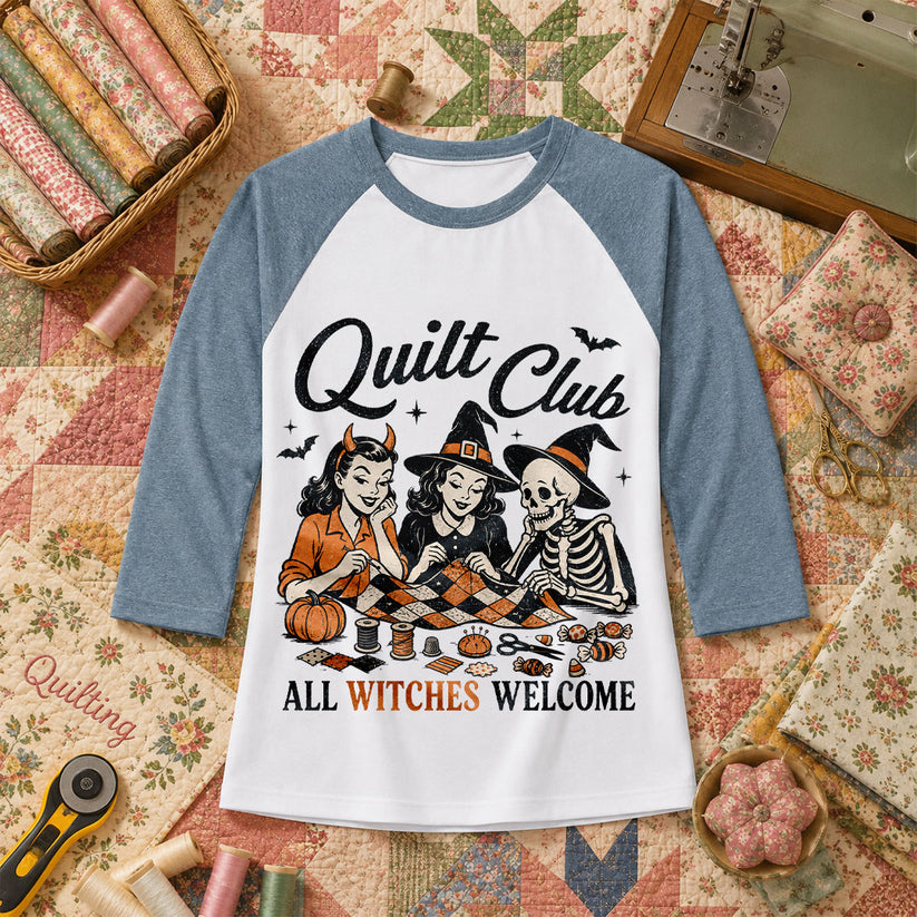 Quilt Club All Witches Welcome Raglan Sleeve - Denim