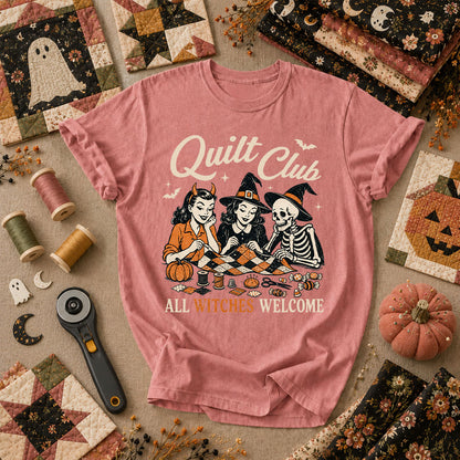 Quilt Club All Witches Welcome T-Shirt - Heather Mauve