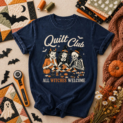 Quilt Club All Witches Welcome T-Shirt - Navy