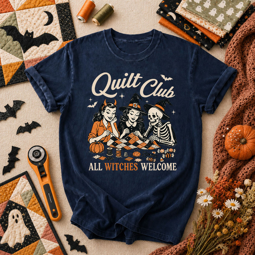 Quilt Club All Witches Welcome T-Shirt - Navy