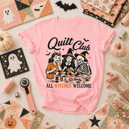 Quilt Club All Witches Welcome T-Shirt - Pink