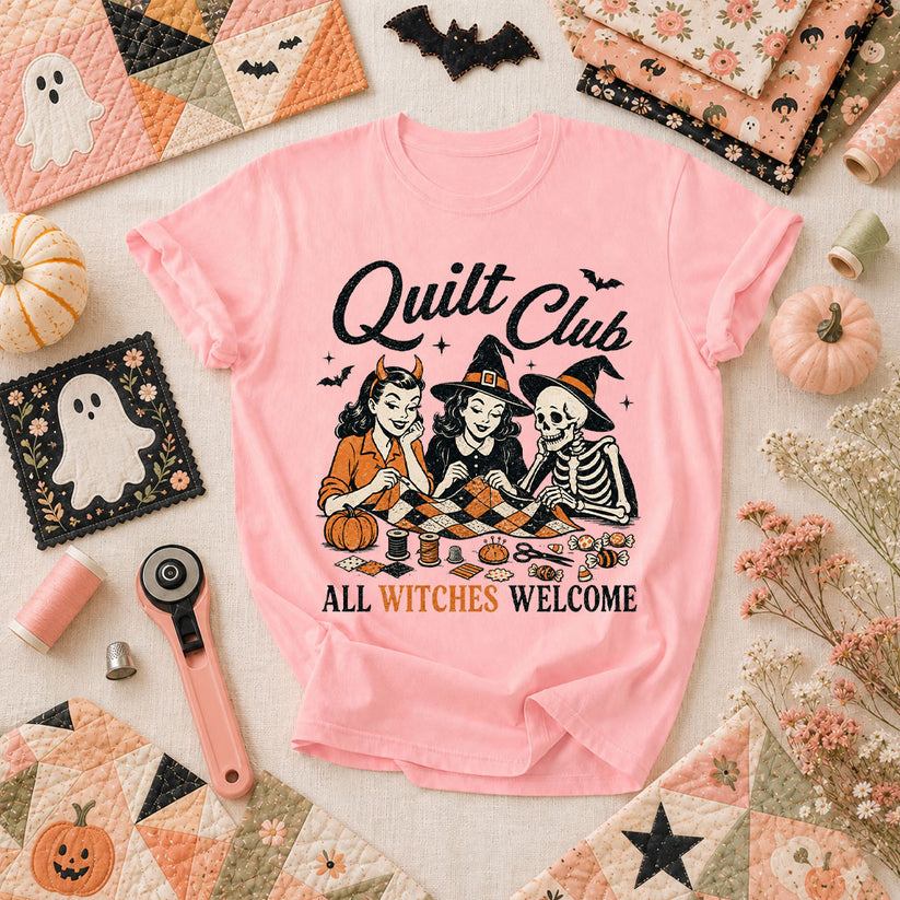 Quilt Club All Witches Welcome T-Shirt - Pink