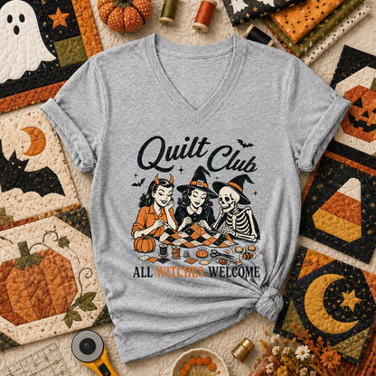 Quilt Club All Witches Welcome Women's V-Neck - Athletic Heather