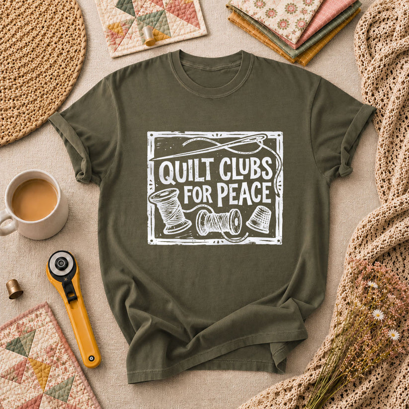 Quilt Clubs For Peace Vintage T-Shirt - Military Green
