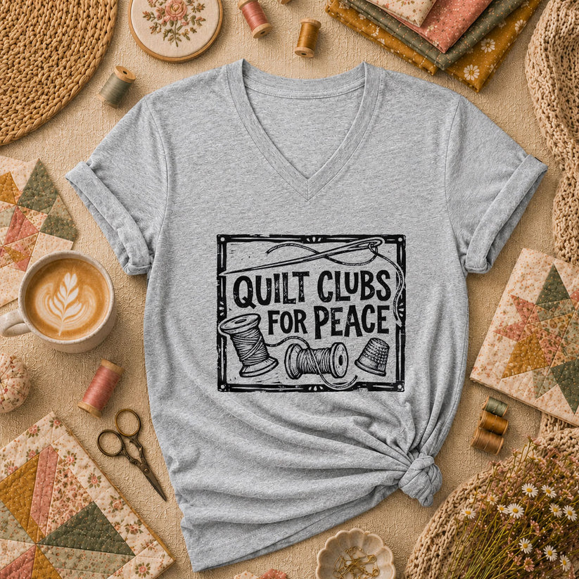 Quilt Clubs For Peace Vintage Women's V-Neck - Athletic Heather