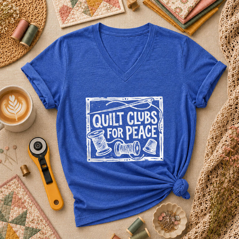 Quilt Clubs For Peace Vintage Women's V-Neck - Heather True Royal