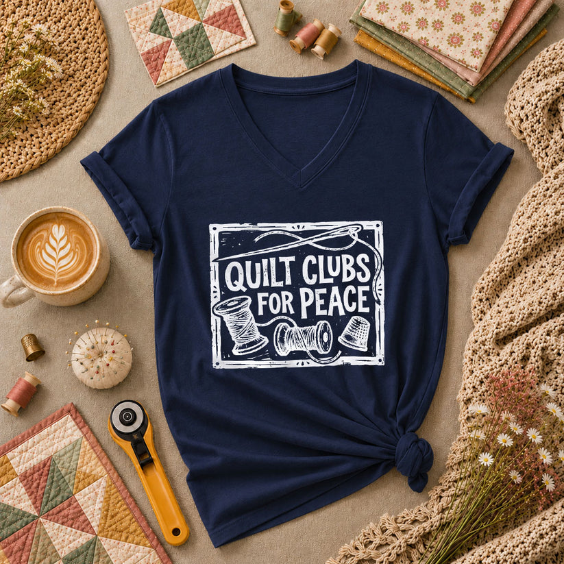 Quilt Clubs For Peace Vintage Women's V-Neck - Navy