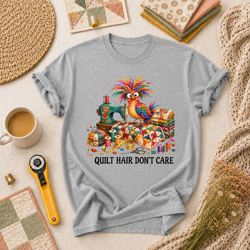 Quilt Hair Don't Care Wild Bird T-Shirt - Athletic Heather