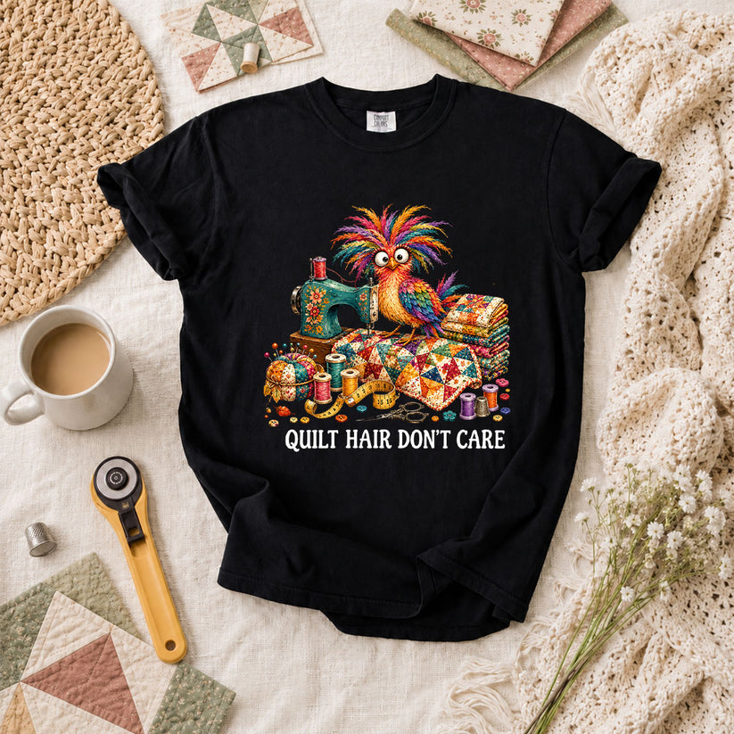 Quilt Hair Don't Care Wild Bird T-Shirt - Black