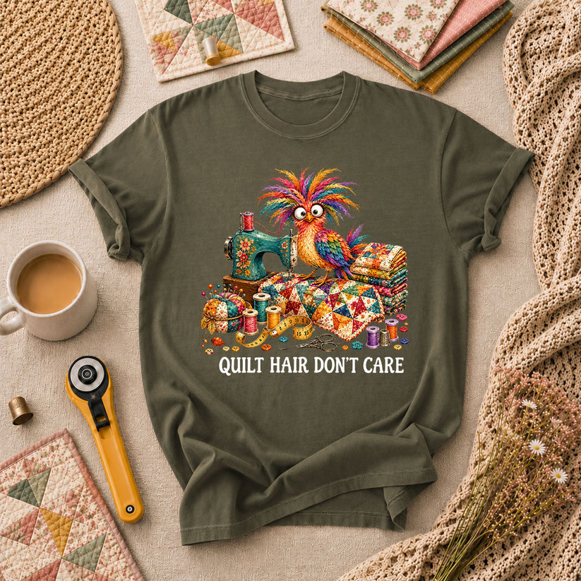 Quilt Hair Don't Care Wild Bird T-Shirt - Military Green