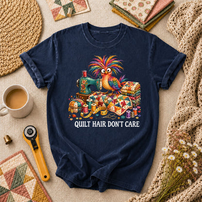 Quilt Hair Don't Care Wild Bird T-Shirt - Navy