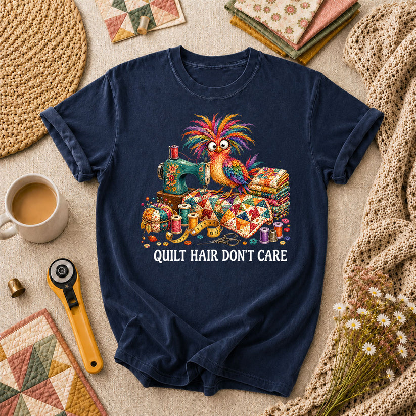 Quilt Hair Don't Care Wild Bird T-Shirt - Navy