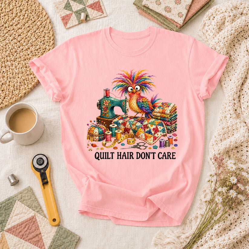 Quilt Hair Don't Care Wild Bird T-Shirt - Pink