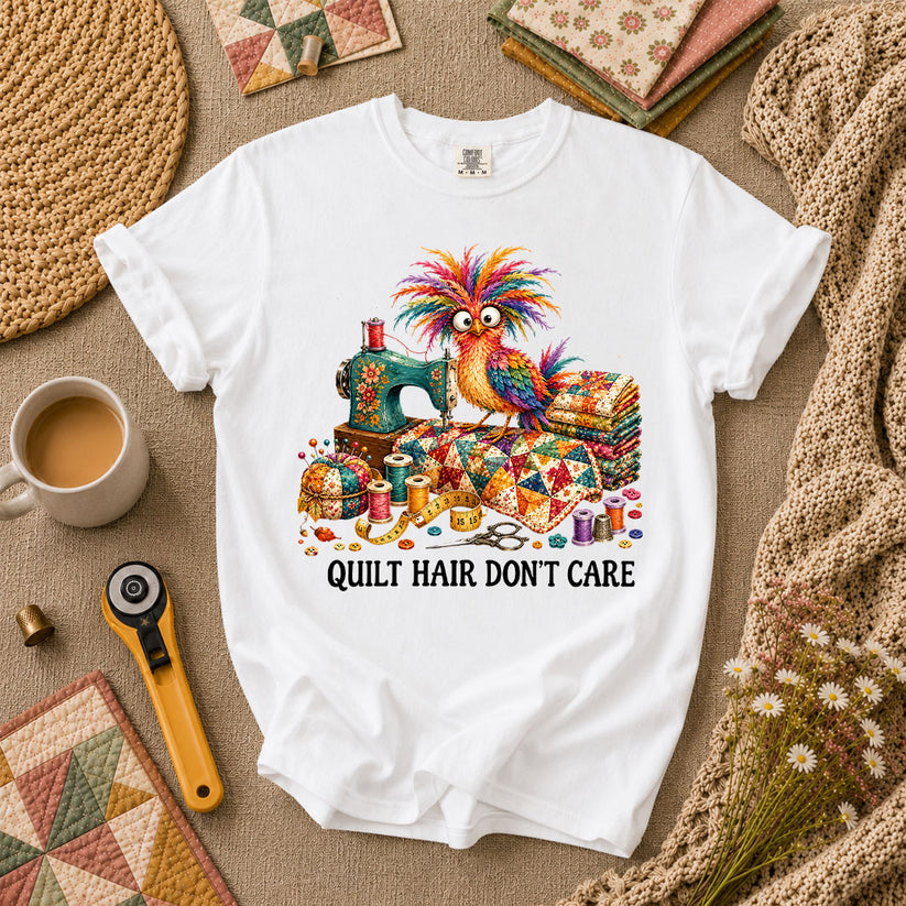 Quilt Hair Don't Care Wild Bird T-Shirt - White