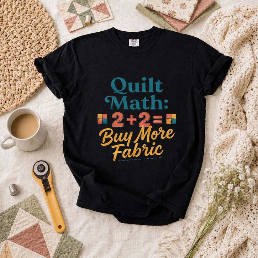 Quilt Math 2 Plus 2 Equals Buy More Fabric T-Shirt - Black
