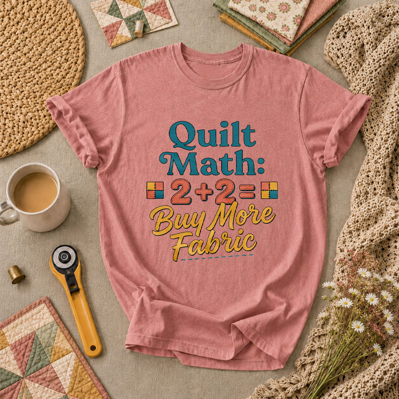 Quilt Math 2 Plus 2 Equals Buy More Fabric T-Shirt - Heather Mauve