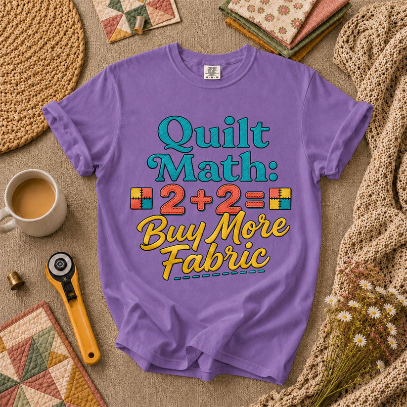 Quilt Math 2 Plus 2 Equals Buy More Fabric T-Shirt - Heather Team Purple