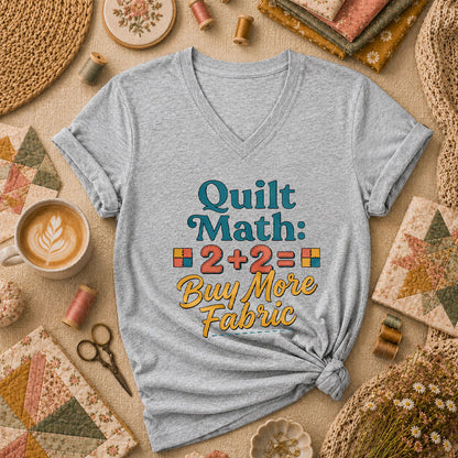 Quilt Math 2 Plus 2 Equals Buy More Fabric Women's V-Neck - Athletic Heather