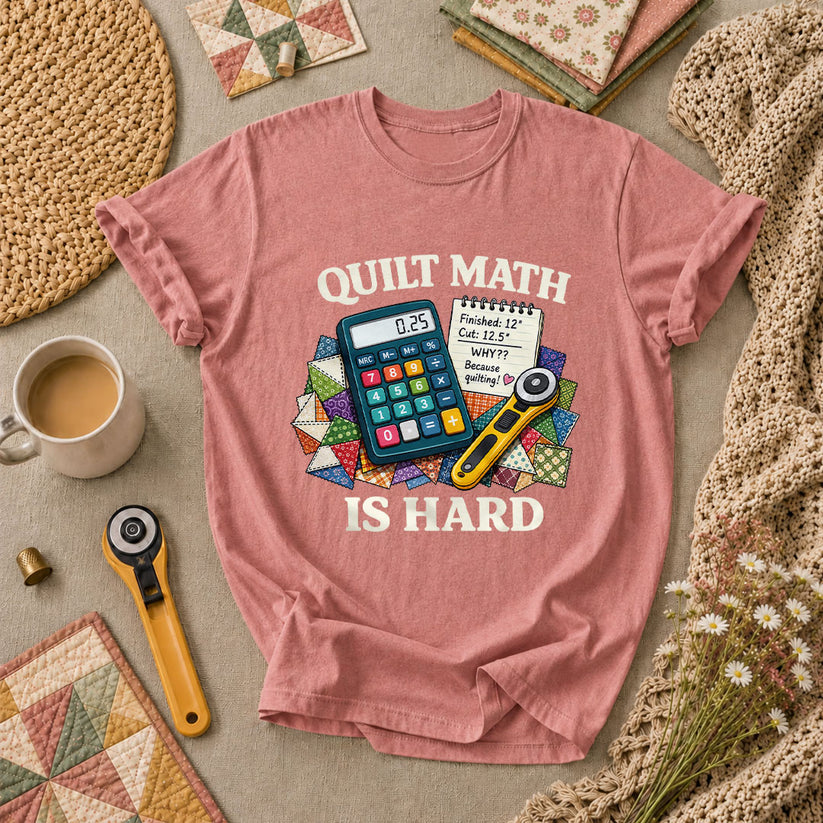 Quilt Math Is Hard Calculator Patchwork Funny T-Shirt - Heather Mauve