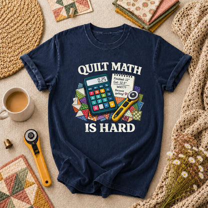 Quilt Math Is Hard Calculator Patchwork Funny T-Shirt - Navy
