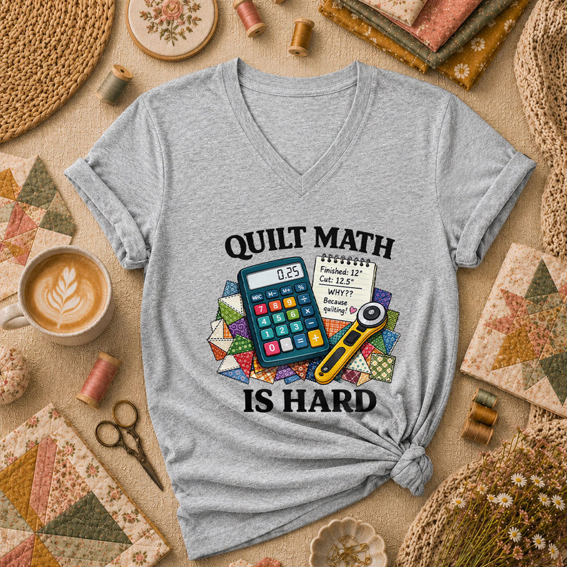 Quilt Math Is Hard Calculator Patchwork Funny Women's V-Neck - Athletic Heather