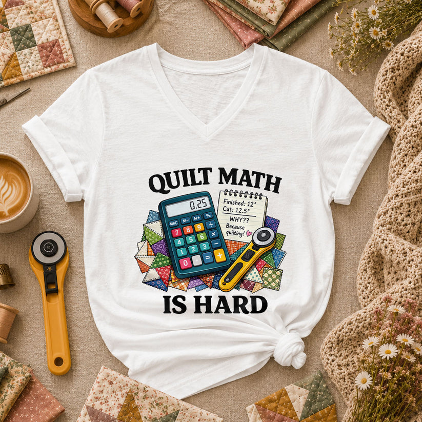 Quilt Math Is Hard Calculator Patchwork Funny Women's V-Neck - White