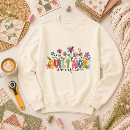 Quilt More Worry Less Flowers Long Sleeve - Natural
