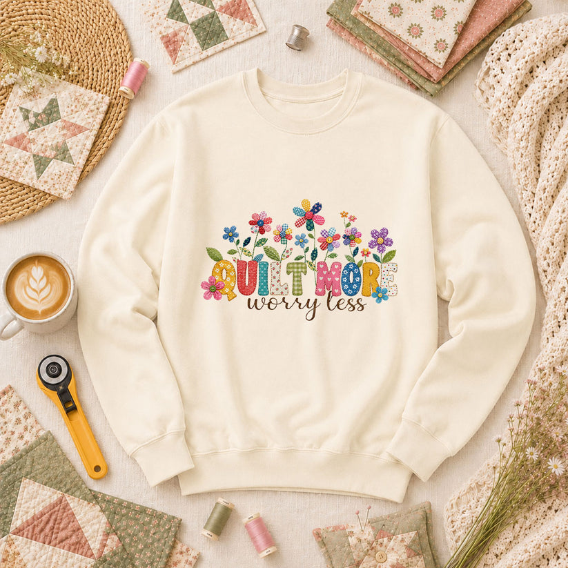 Quilt More Worry Less Flowers Long Sleeve - Natural