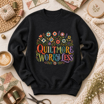 Quilt More Worry Less Long Sleeve - Black