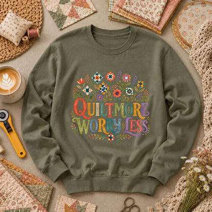 Quilt More Worry Less Long Sleeve - Military Green
