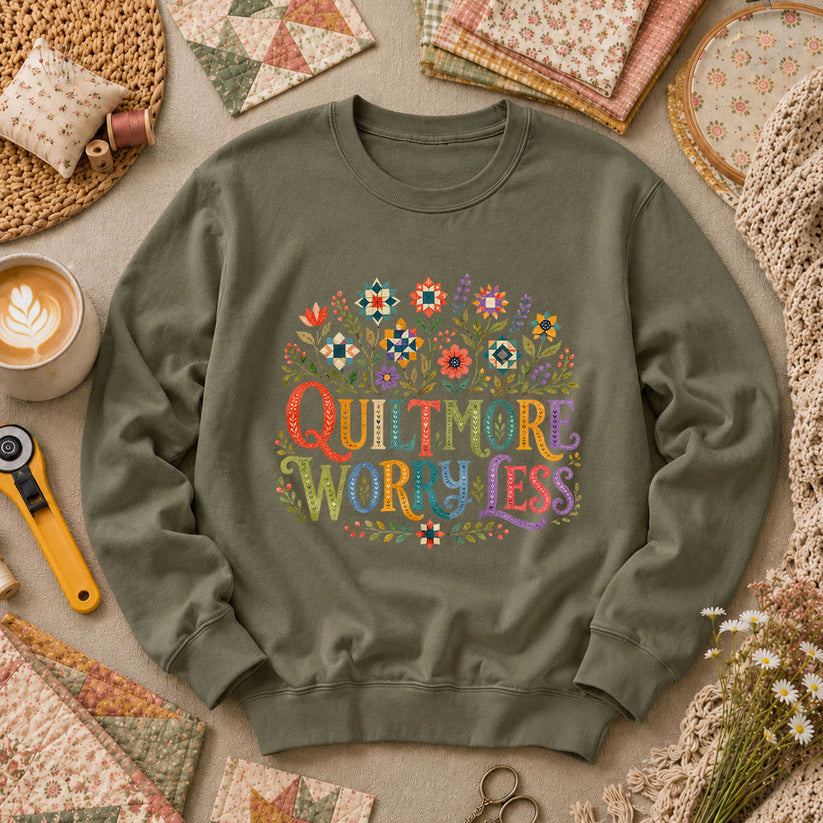 Quilt More Worry Less Long Sleeve - Military Green