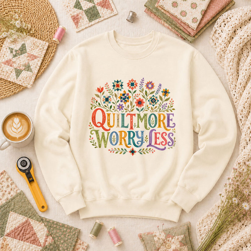 Quilt More Worry Less Long Sleeve - Natural