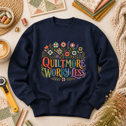 Quilt More Worry Less Long Sleeve - Navy
