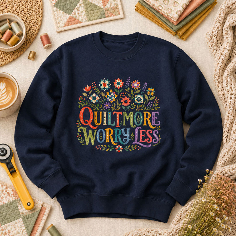 Quilt More Worry Less Long Sleeve - Navy