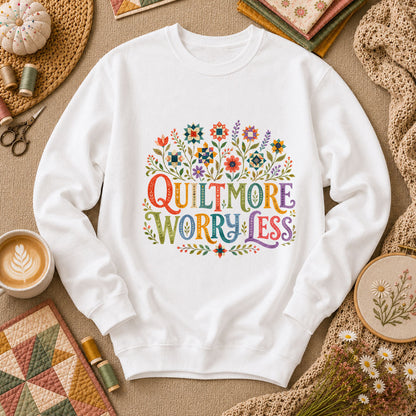 Quilt More Worry Less Long Sleeve - White