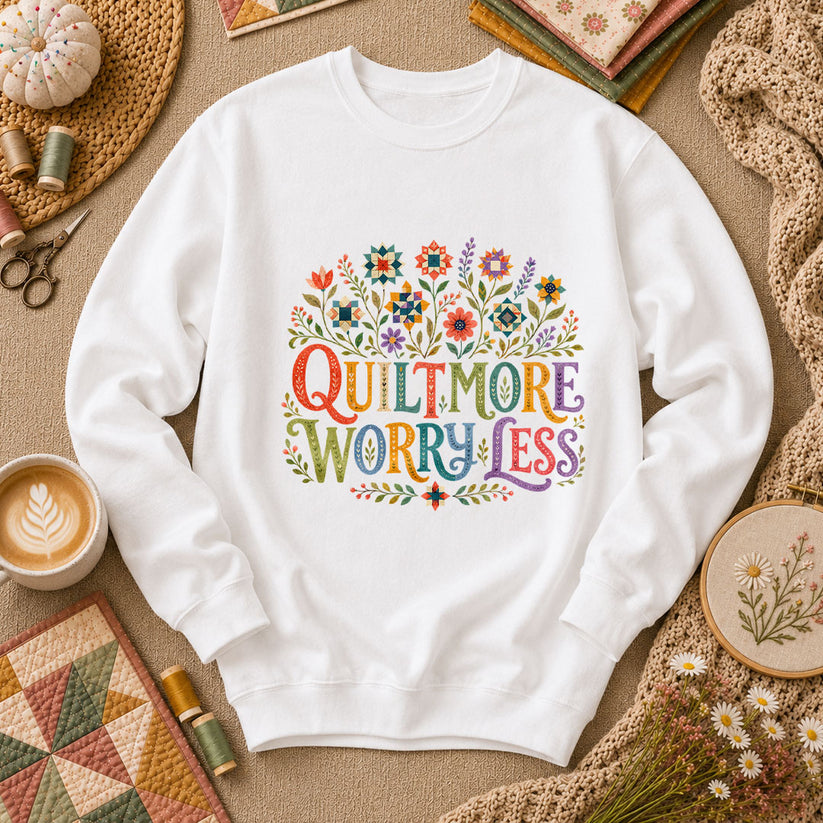 Quilt More Worry Less Long Sleeve - White