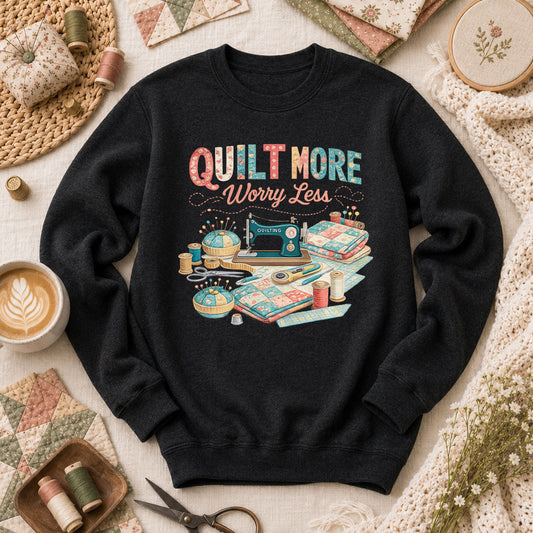 Quilt More Worry Less Sewing Workstation Long Sleeve - Black